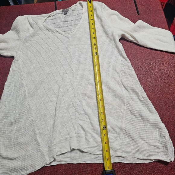 J. Jill White Linen Blend V-Neck Textured Tunic Top Sz L 3/4 Sleeve Lagenlook - Picture 8 of 10